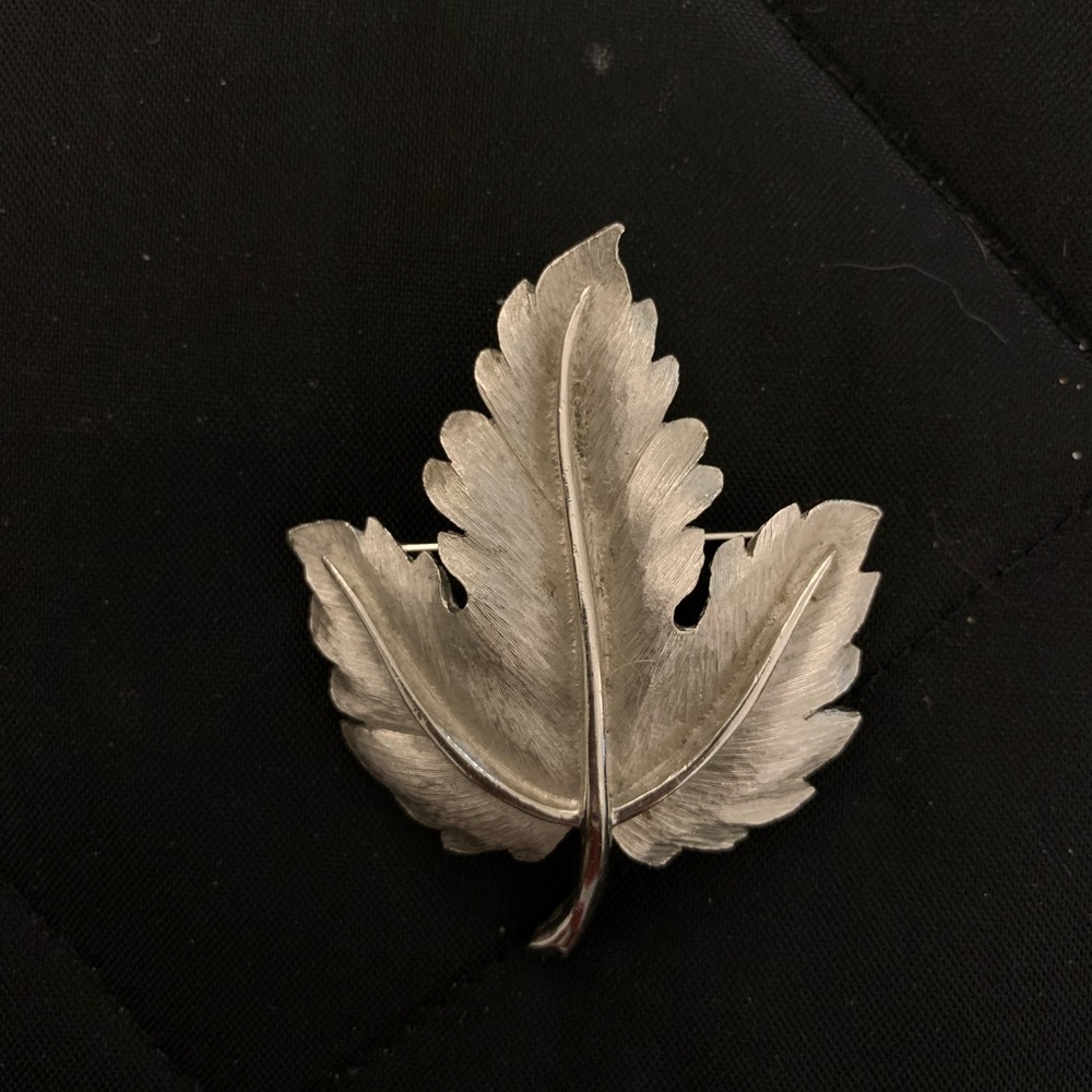 Trifari Textured Silver Leaf Pin